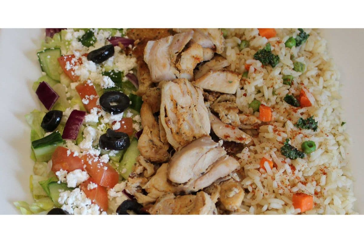 Chicken Shawarma Special with Rice and Greek Salad