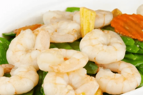 25. Sauteed Prawns with Snap Peas and Baby Corn