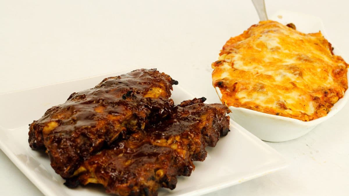 BBQ Ribs with Baked Spaghetti