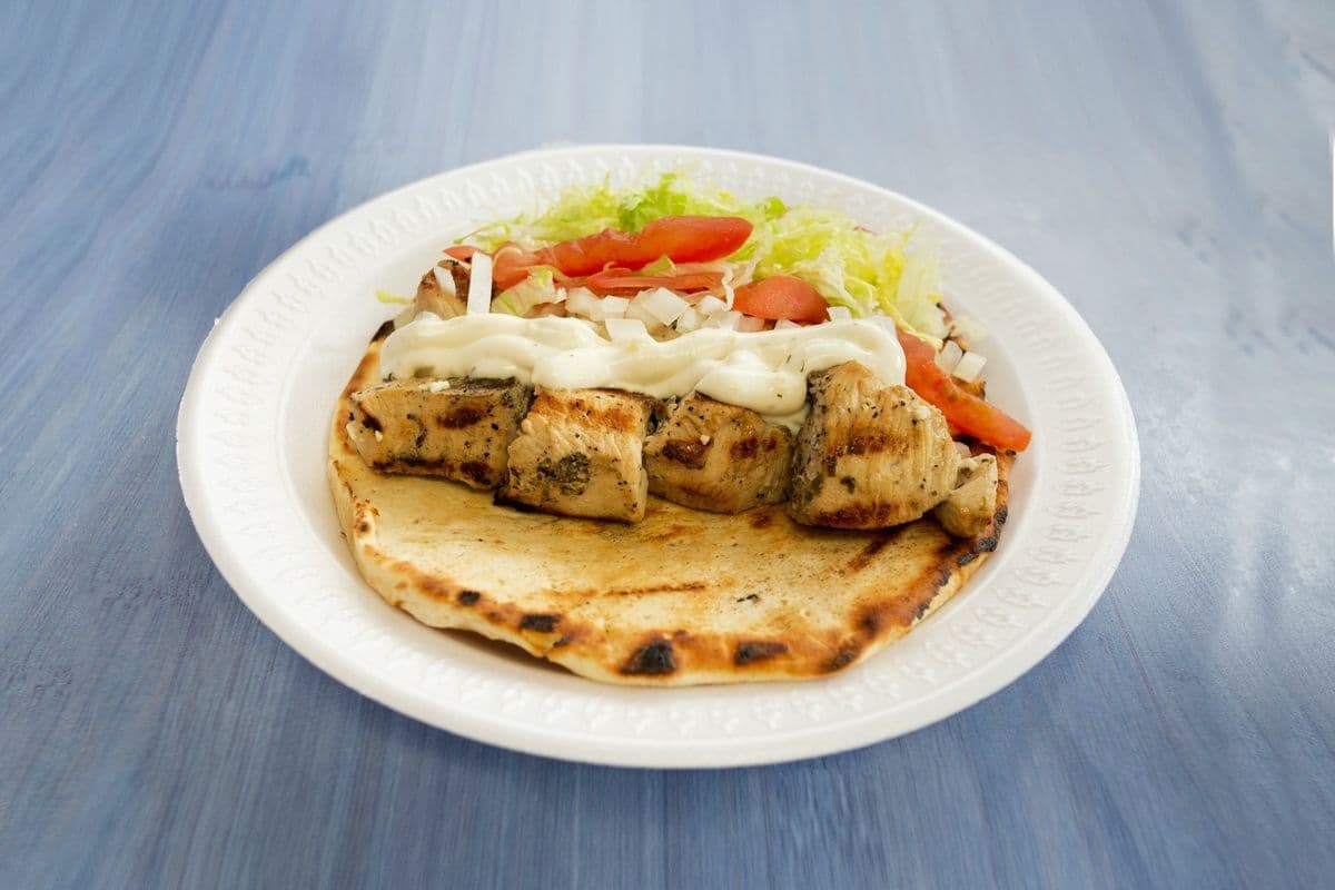 Chicken Souvlaki on a Pita or Bun Combo