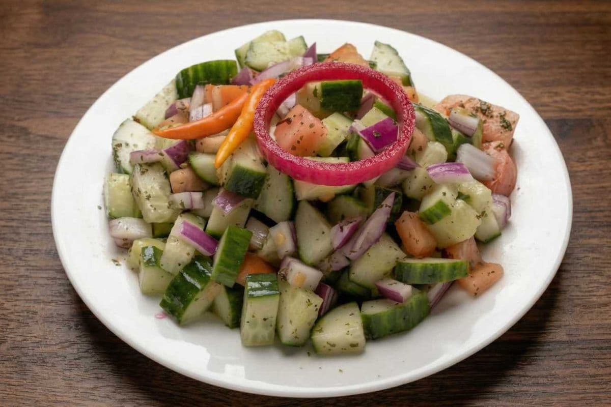 Vegan Cucumber Onion and Tomatoes Salad