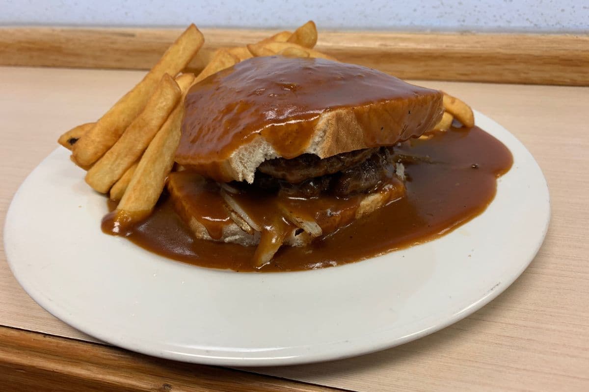 Hot Hamburger Sandwich with Fried Onions