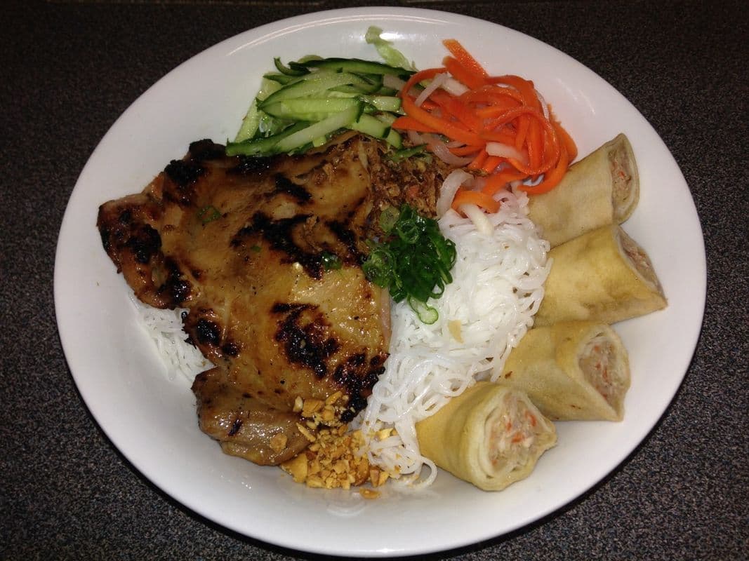 14. Grilled Pork or Chicken and Spring Roll with Vermicelli or Rice - Cha Gio, Thit Hoac Ga Nuong, Bun Hoac Com