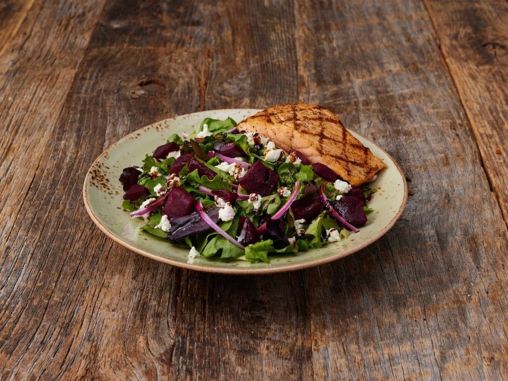 Beet & Goat Cheese Salad with Salmon