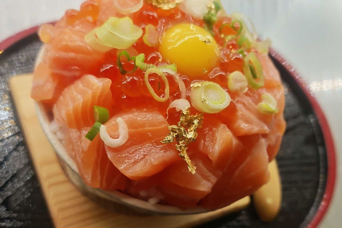 Salmon and Ikura with Quail Egg (Signature Mini Don)