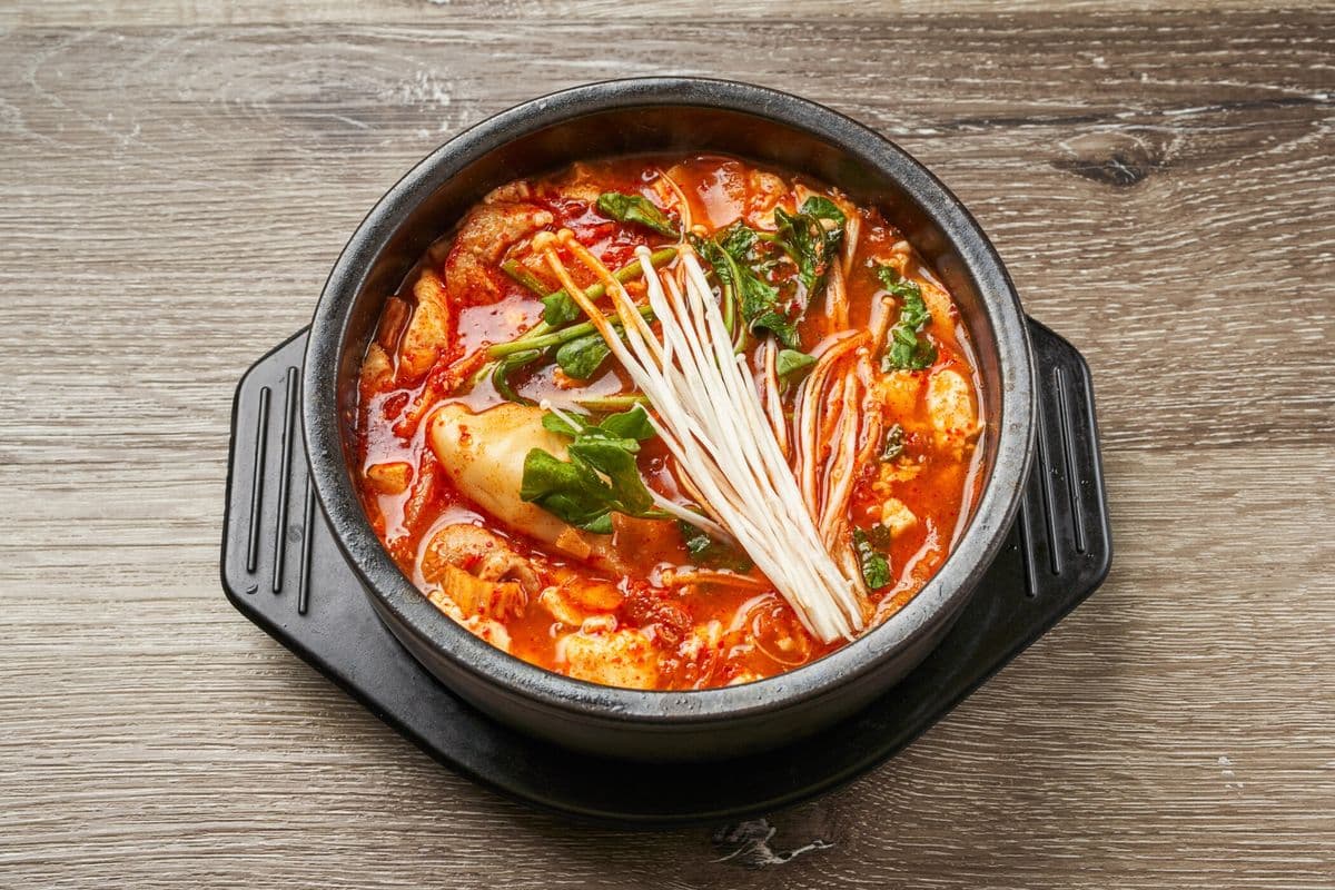 70. Soft Tofu Stew with Kim Chi, Pork, and Dumplings