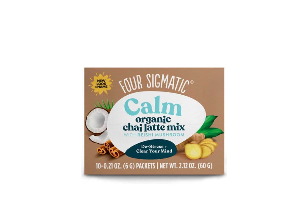 FOUR SIGMATIC CALM CHAI INSTANT LATTE WITH REISHI AND TURKEY TAIL MUSHROOMS, 10- 6 G PACKETS, ORGANIC, FAIRLY TRADED, ADDITIVE-FREE, VEGAN (60 g / 10 