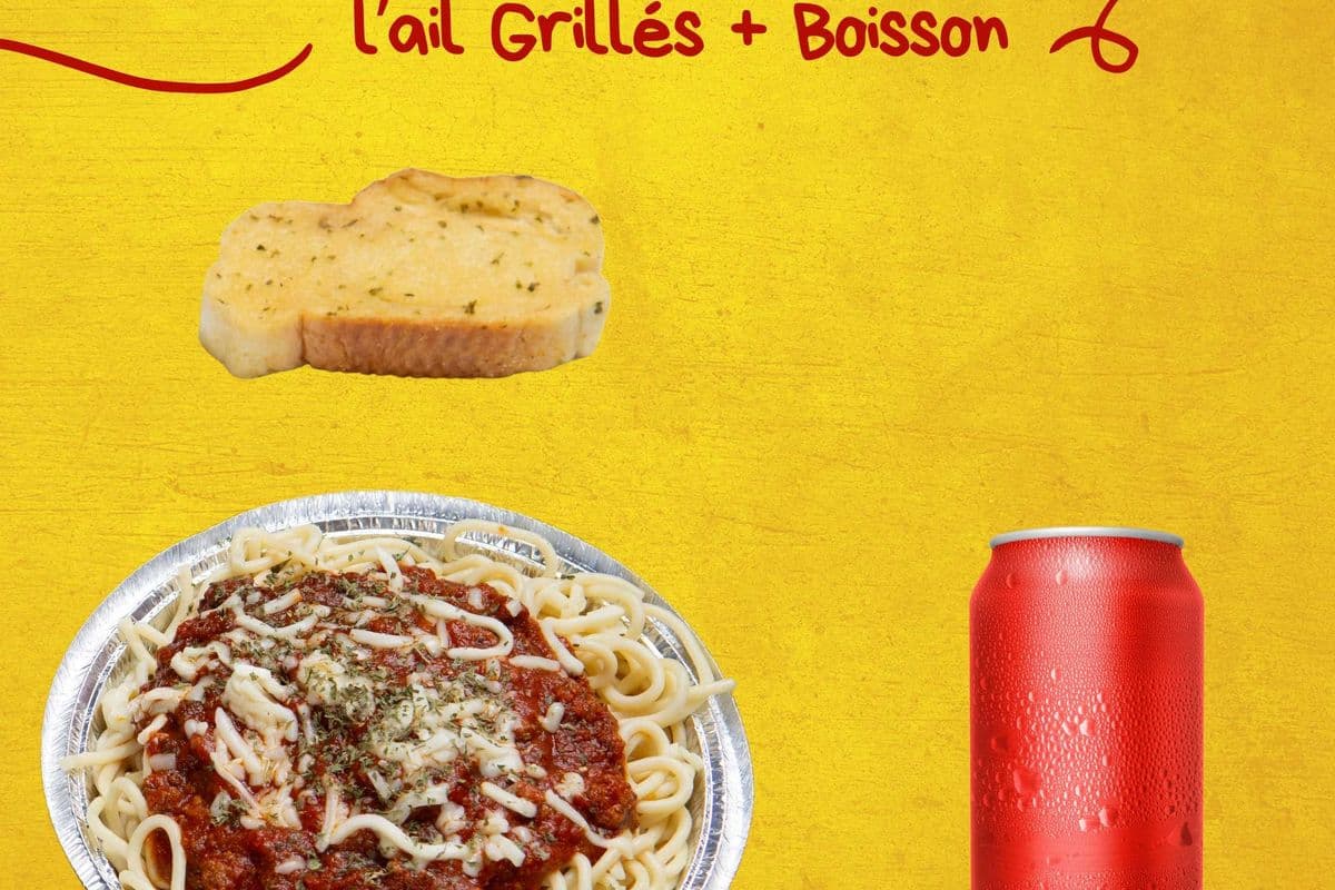 Spaghettis + Pains à l’ail Grillés + Boisson