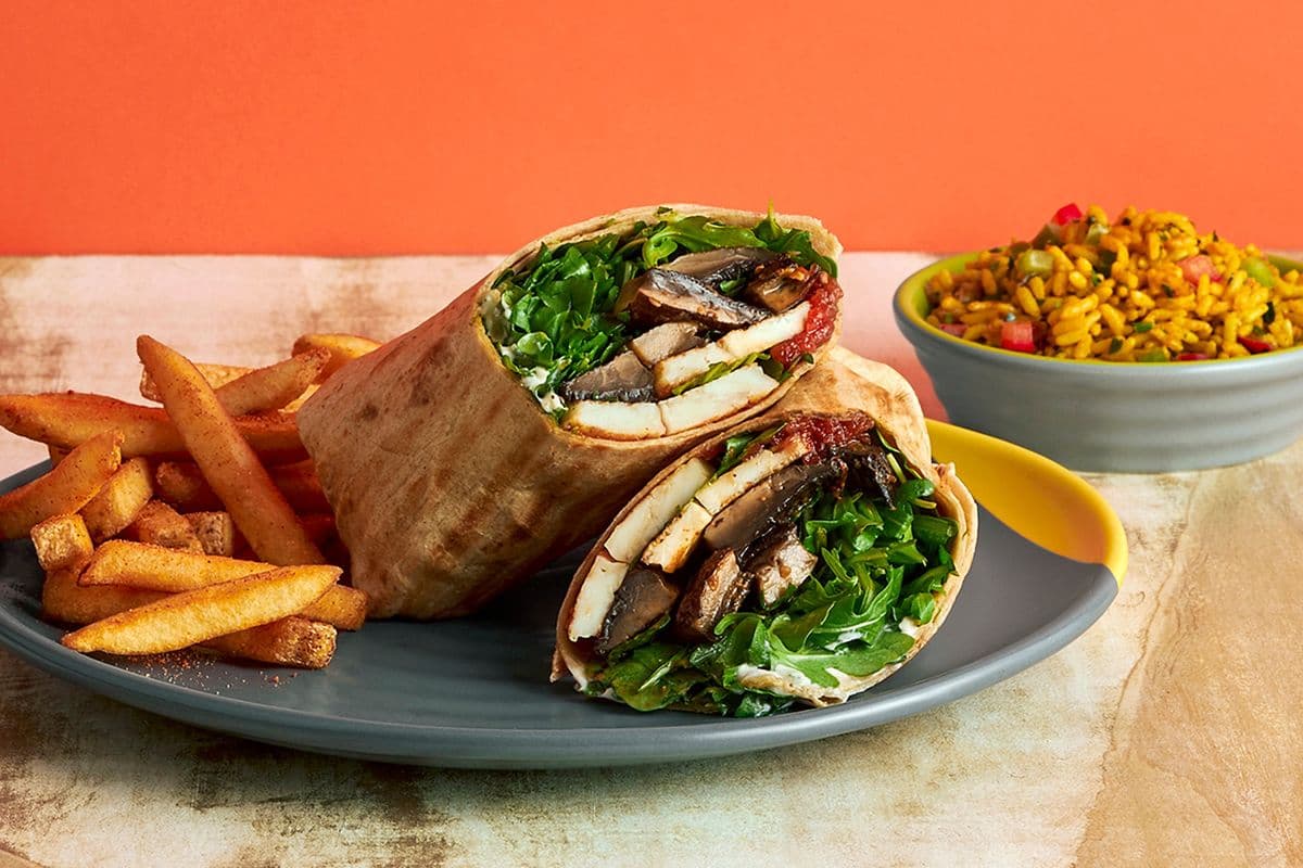 Portobello Mushroom & Halloumi Wrap with Two Regular Sides