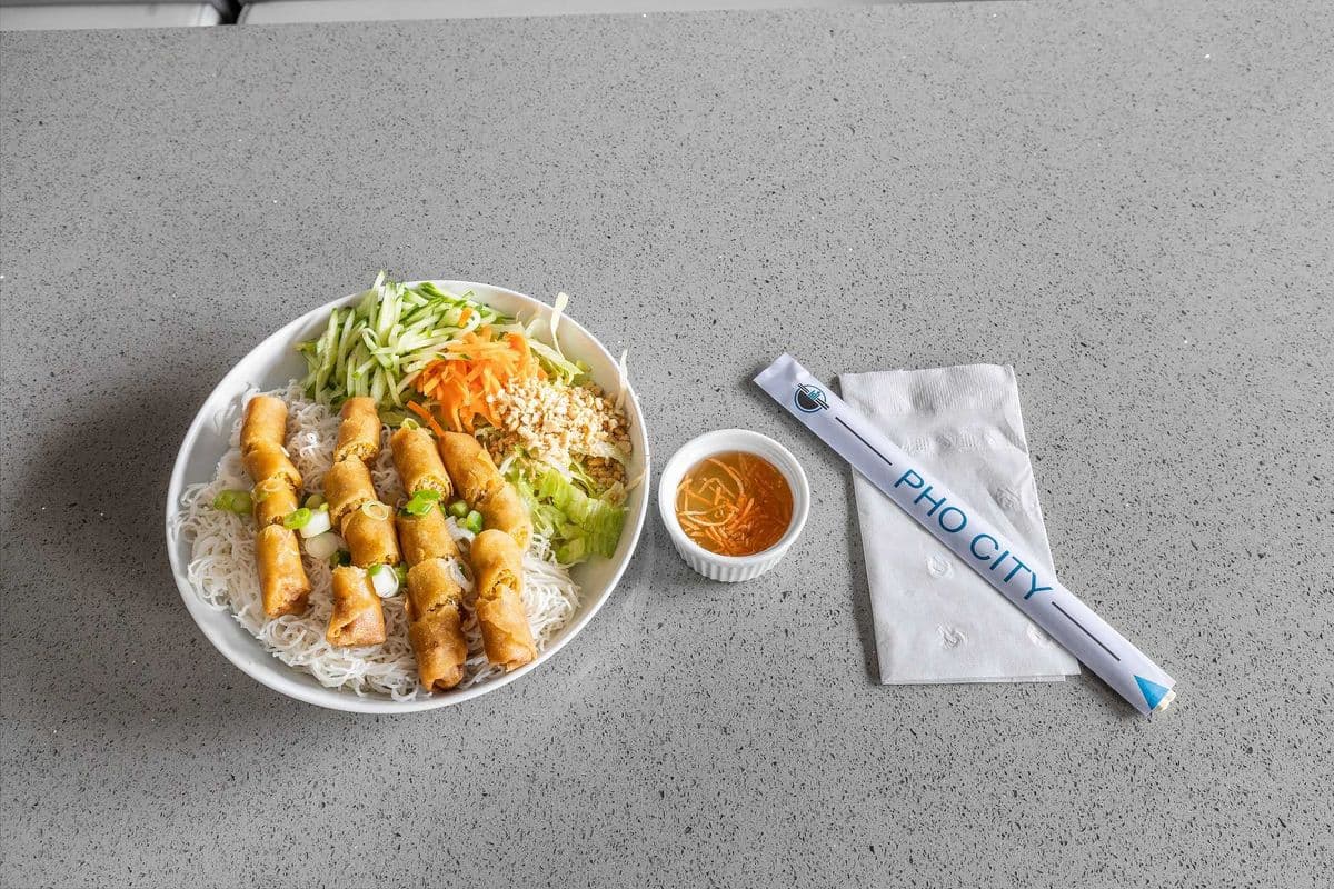 V32.Vermicelli with Vegetarian Spring Rolls