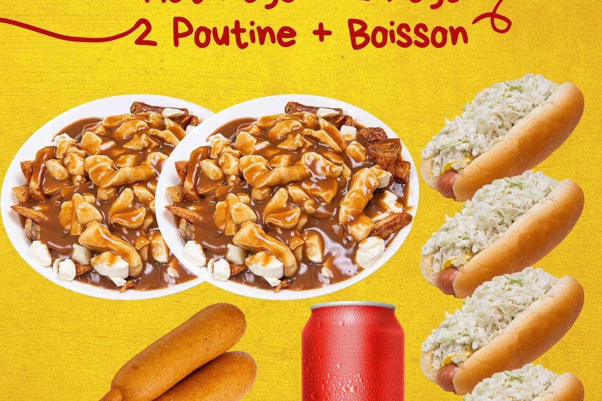4 Hot-Dogs + 2 Pogo + 2 Poutine + Boisson