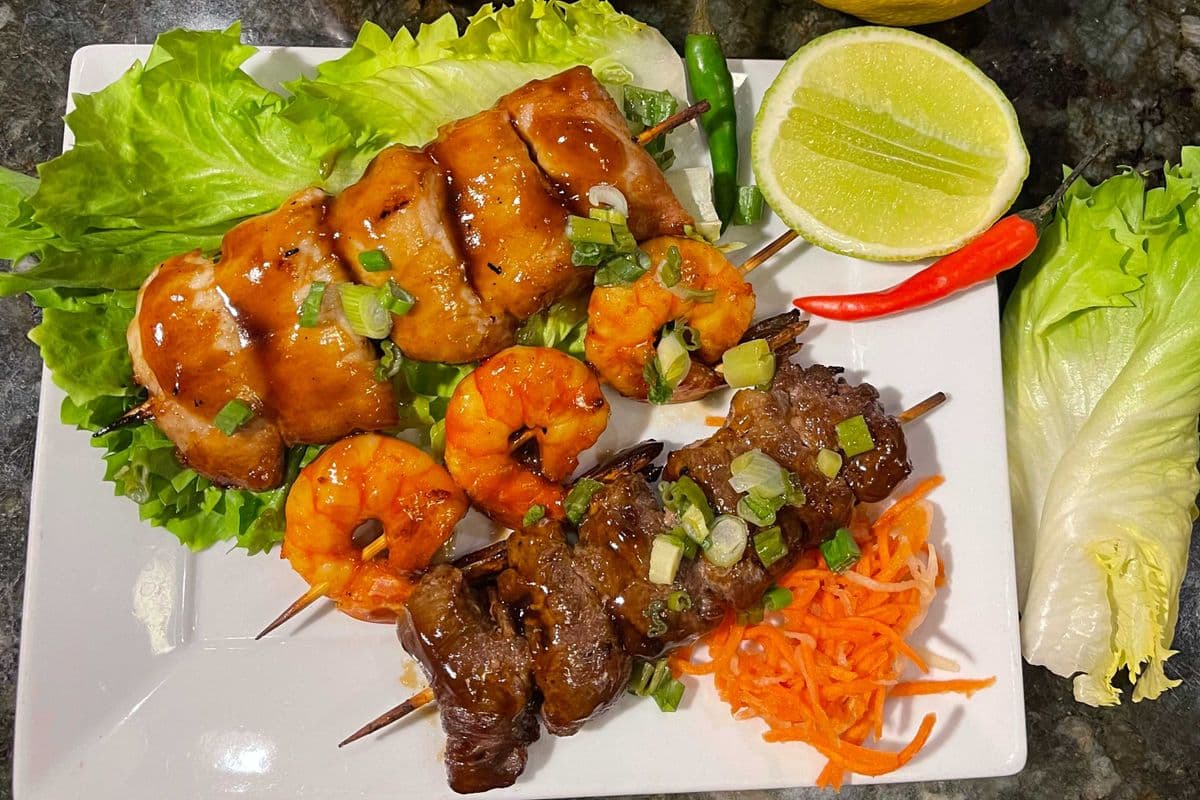A9. Combo of Chicken, Beef, and Shrimp Skewer (3 Pcs)