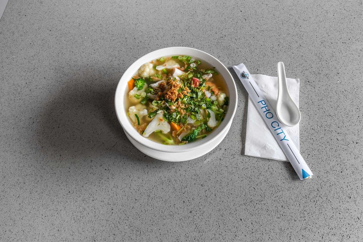 W53. Pork Wonton and Vegetables, Shrimp, Crab Stick and Chicken Soup