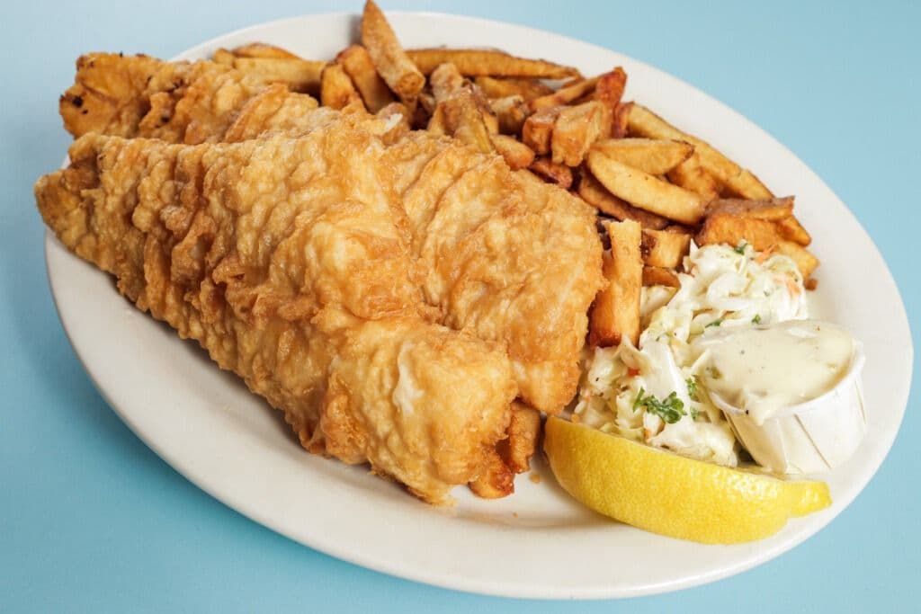 Two Pieces Haddock, Chips, and Coleslaw