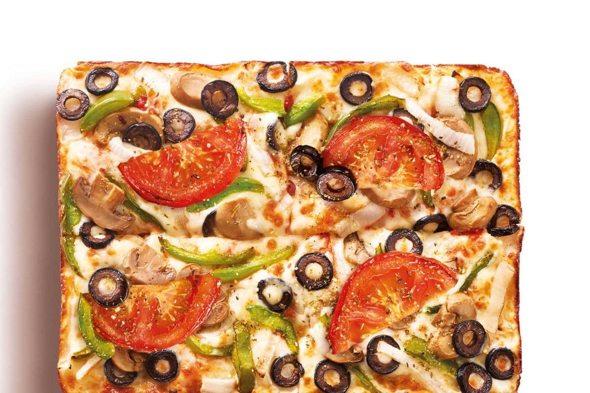 8. Four Slice Detroit-Style Deep Dish Veggie Pizza