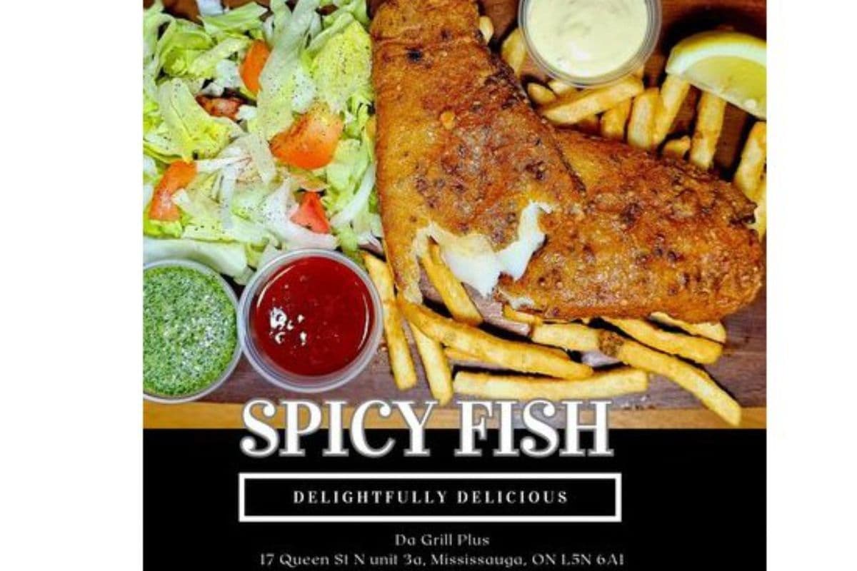Desi style masala Fish and Chips or Rice (Salad Green Chutney)