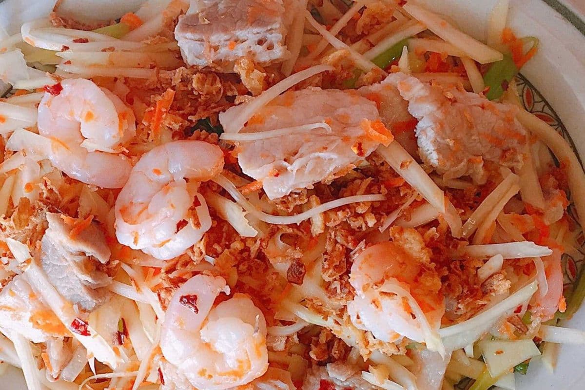 24. Shrimp and Chicken, Shrimp and Pork, or Shrimp and Beef Cabbage Salad