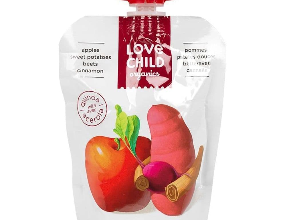 LOVE CHILD ORGANIC APPLES SWEET POTATOES BEETS CINNAMON PUREE 128ML