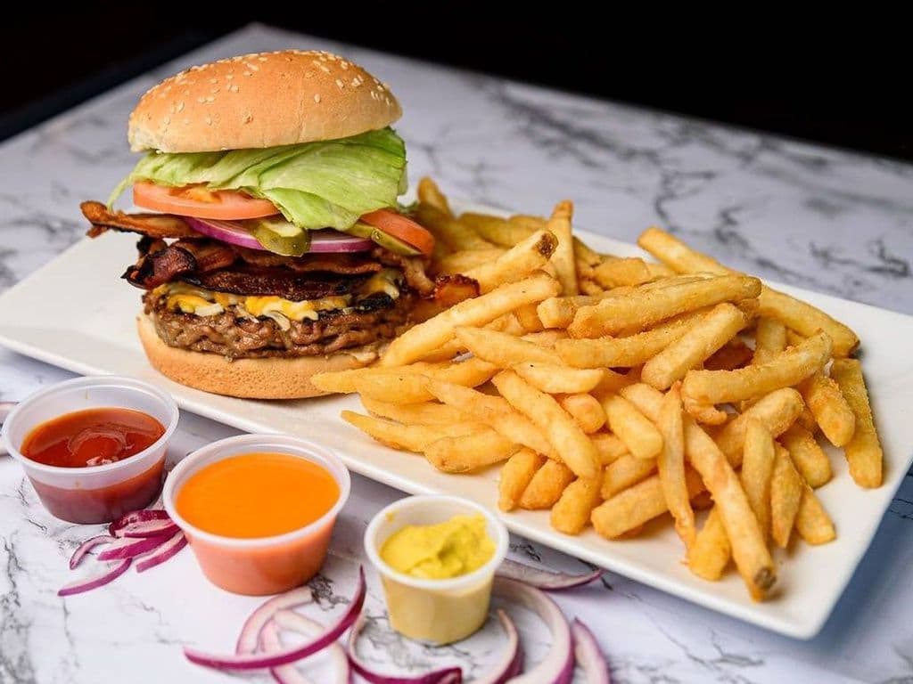 Mushroom Swiss Burger, Side, and Pop