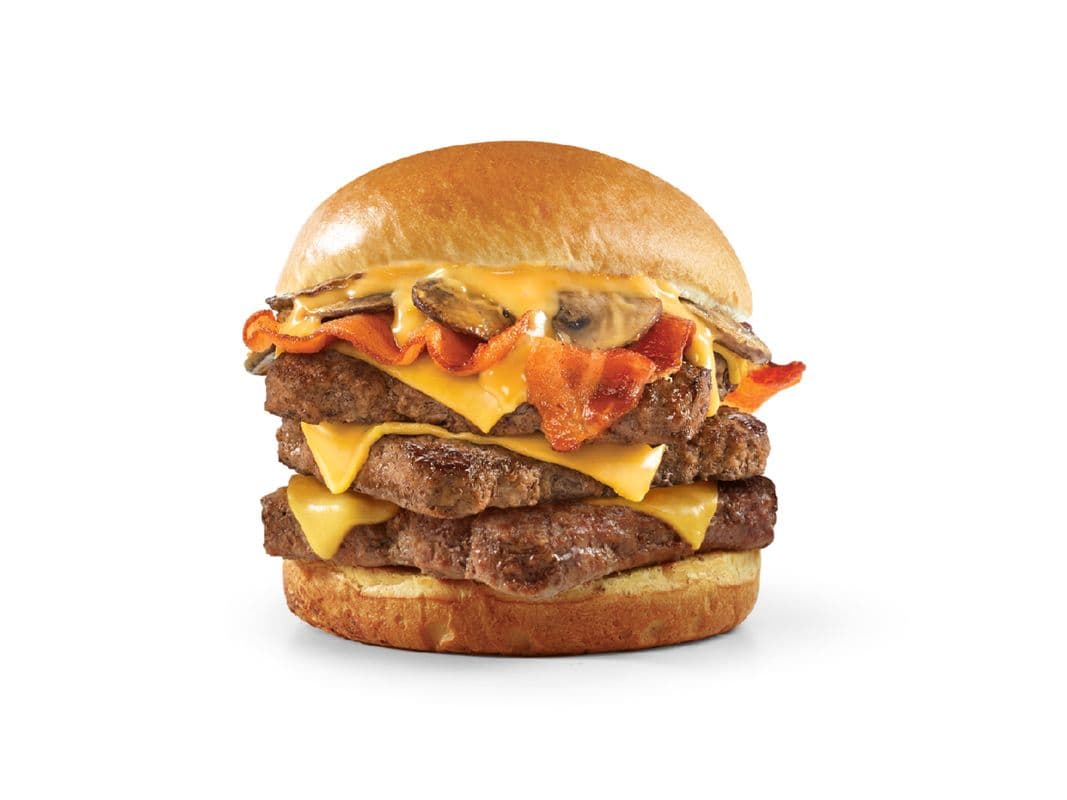 Hamburger bacon champignons Portabella fromage fondu (Triple) / Bacon Portabella Mushroom Melt (Triple) (Cals: 1250)
