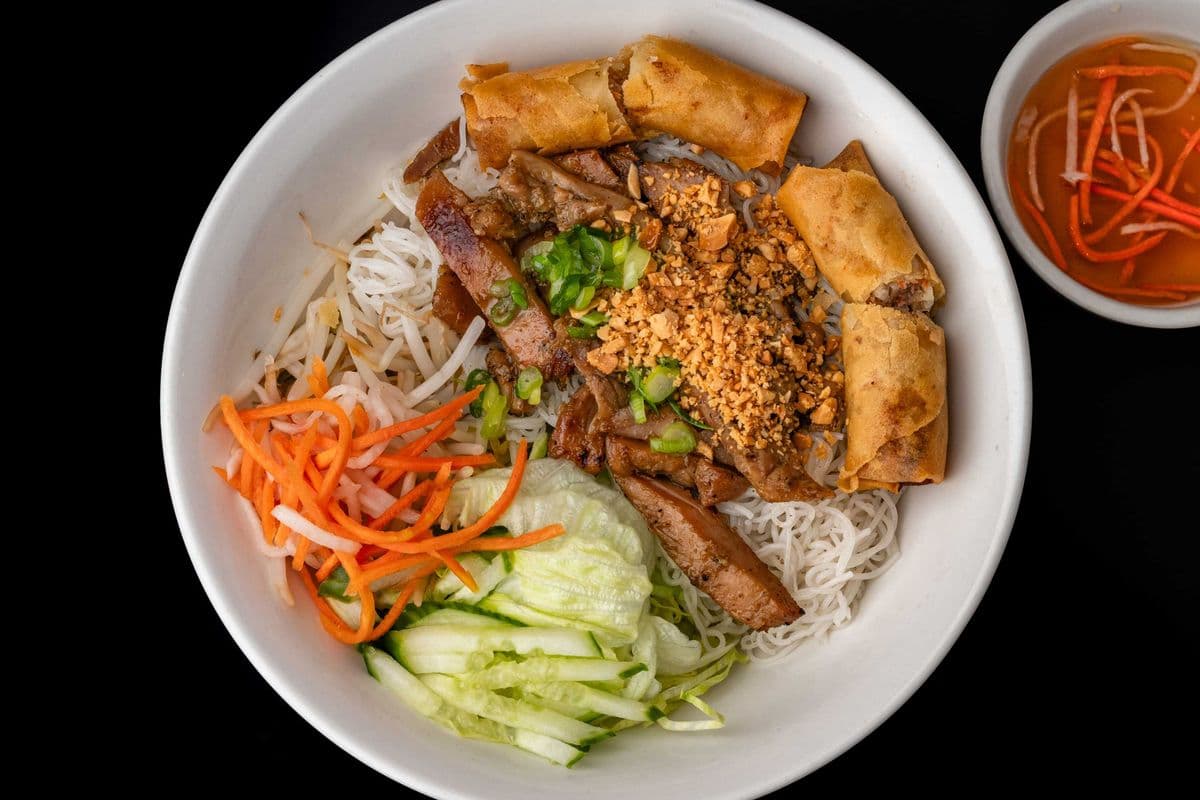 41. Grilled Chicken and Spring Rolls with Vermicelli