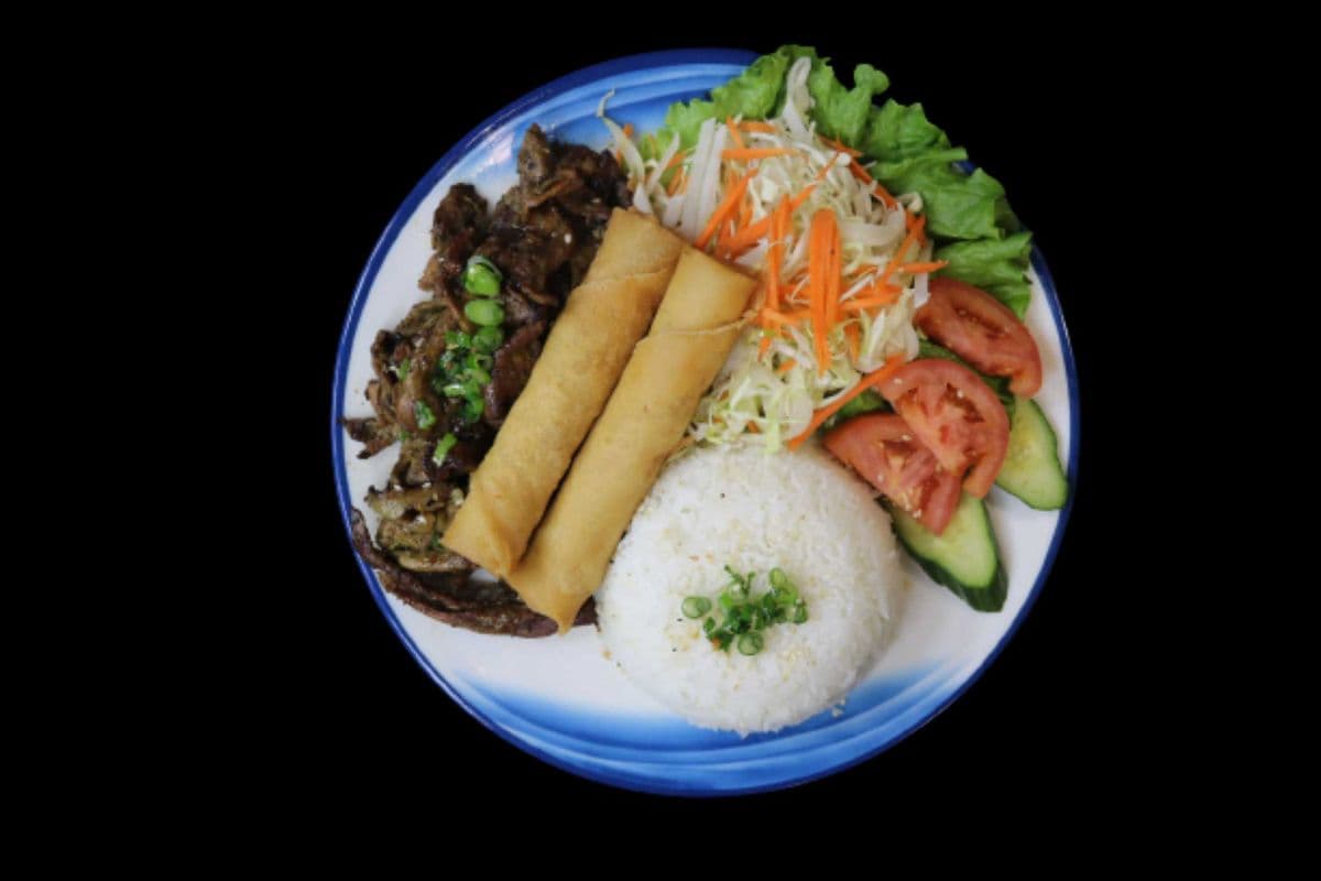 50. Grilled Lemongrass Pork Slices and Two Pork Spring Rolls