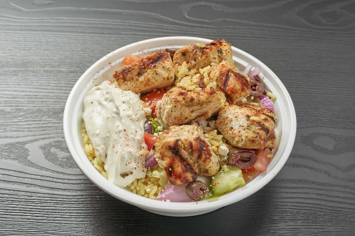 Chicken Souvlaki Rice Bowl