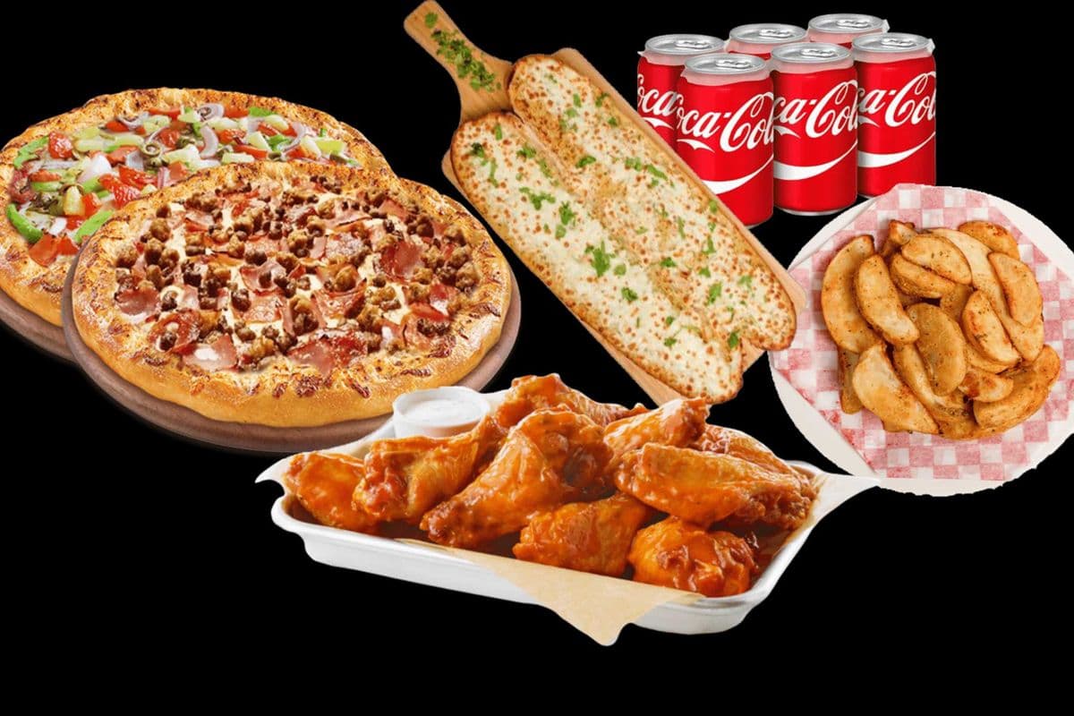 Two Large Pizzas and Wings (16 pcs) Combo