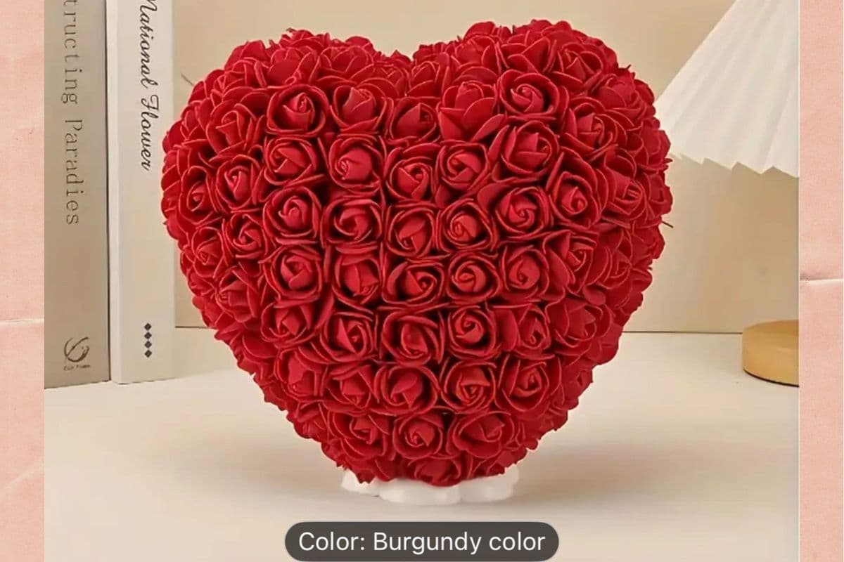 Burgundy Rose Floral Heart