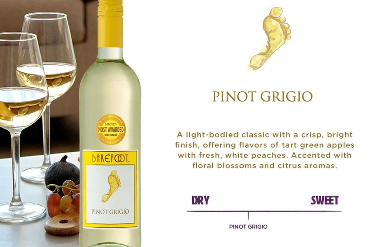 BAREFOOT PINOT GRIGIO WHITE WINE (750ML) 10.0% ABV (1 x 750 mL)