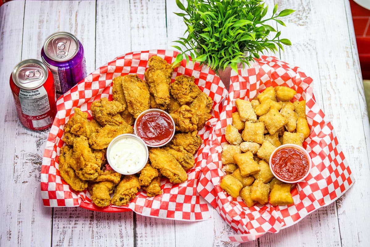 2 Pound wings with Mini Bites and Two Pops