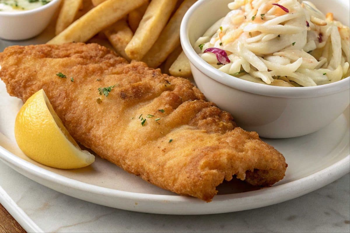 105. 1 piece Haddock with Chips and Homemade Coleslaw