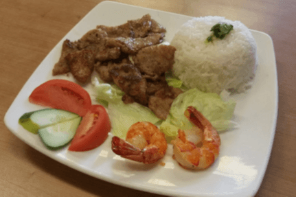312. BBQ Lemongrass Pork and Shrimp on Rice