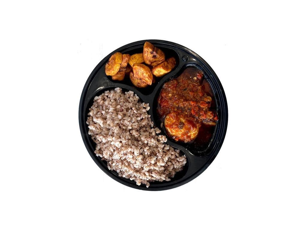 Ofada Rice + Ofada Sauce (Designer Stew) + Dodo (Fried Plantain)
