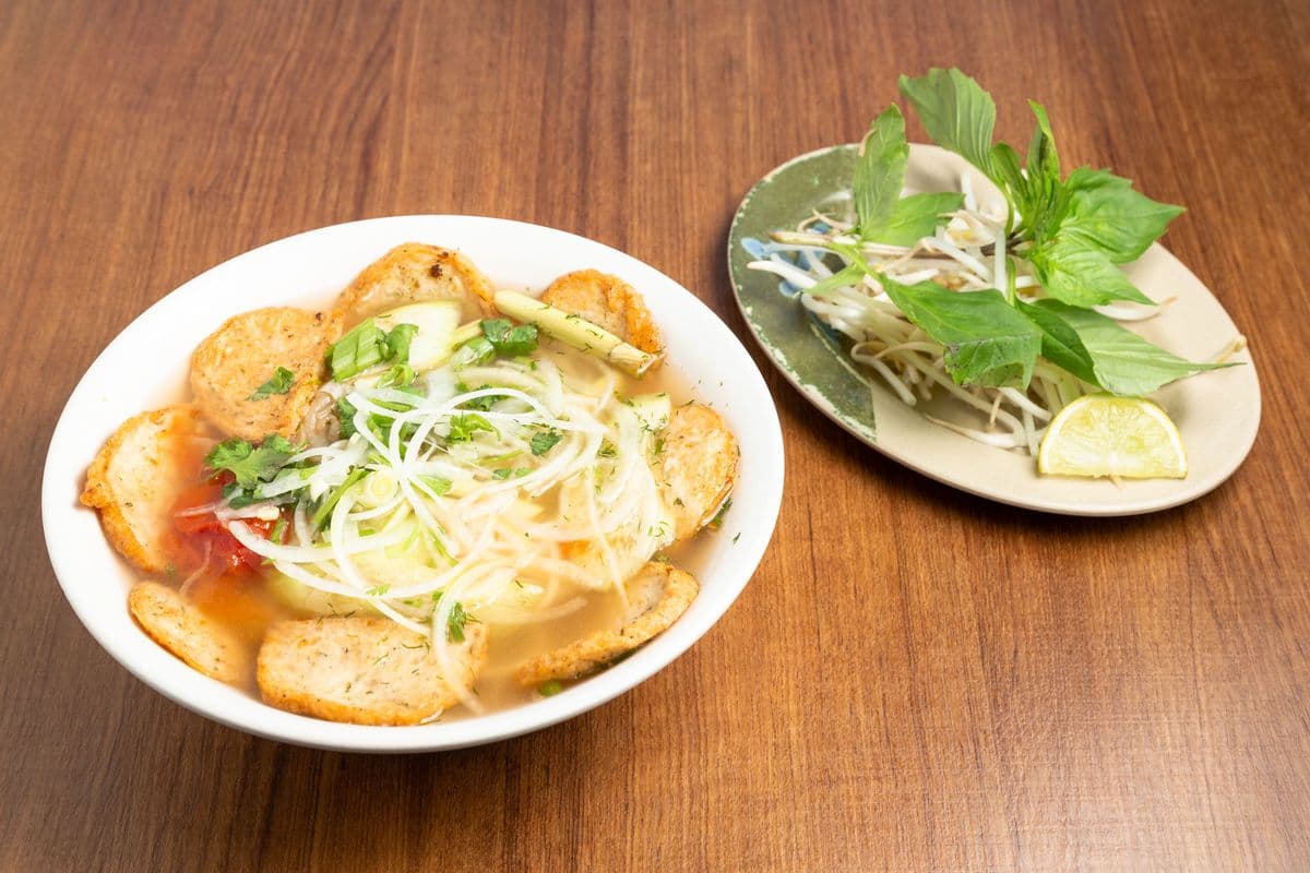 32. Fried Fish Cake with Vermicelli in Soup - Bun Cha Ca Rau Can Doc Mung