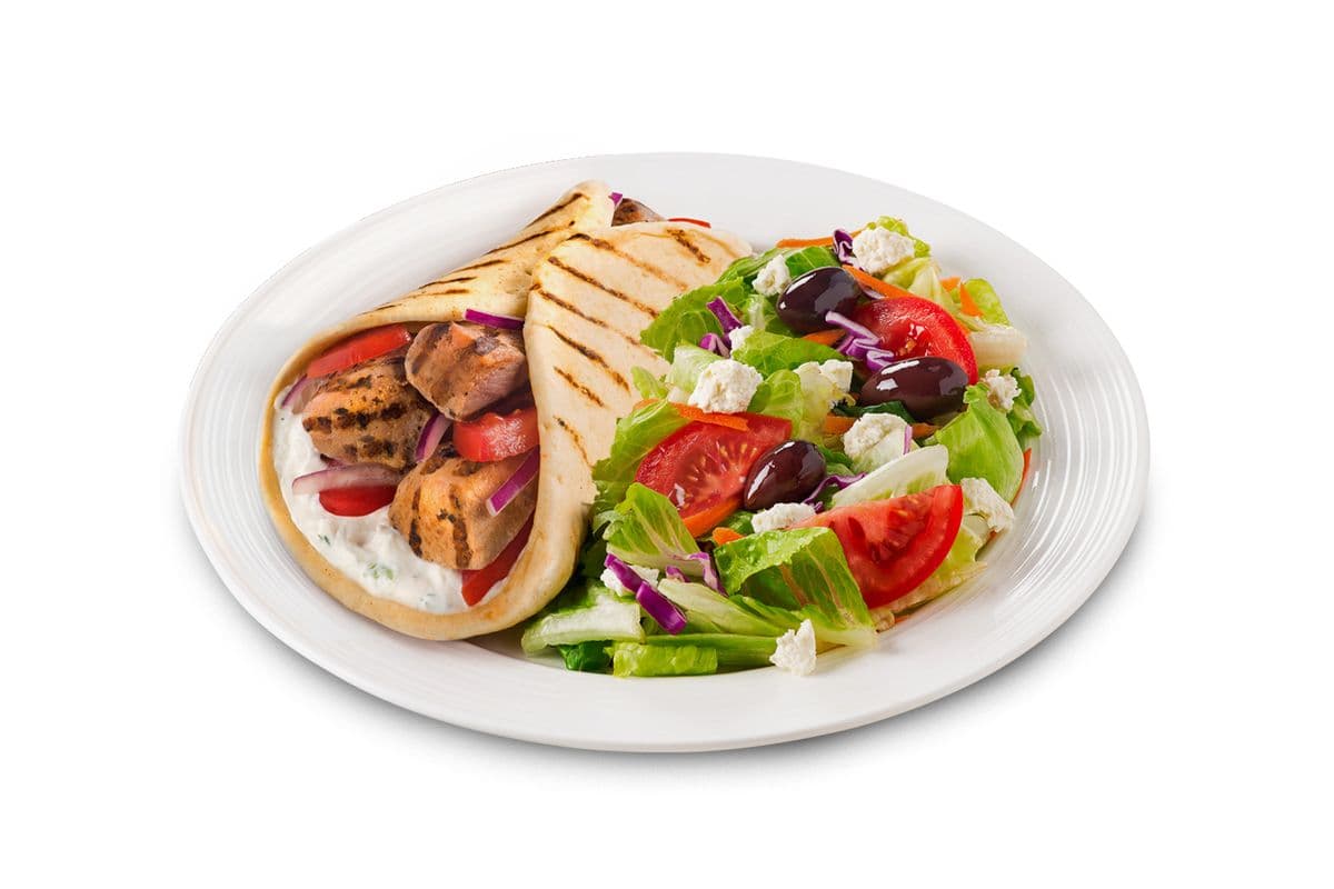 Pork Souvlaki Pita with Side Salad
