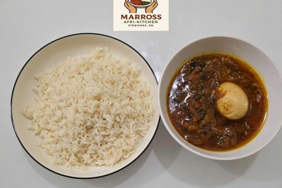 White Rice and Ofada Sauce