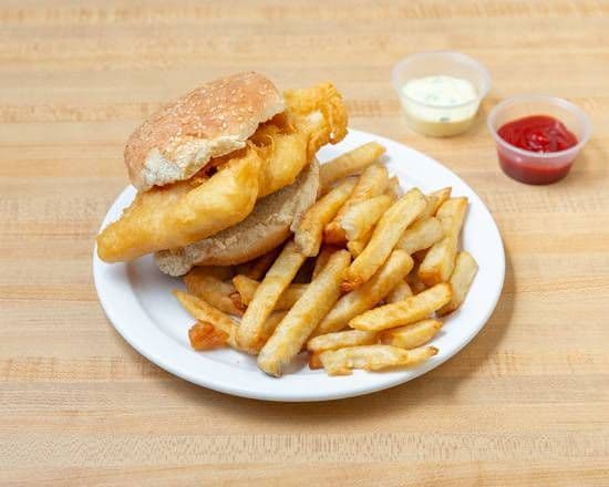 Halibut on a Bun with Fries
