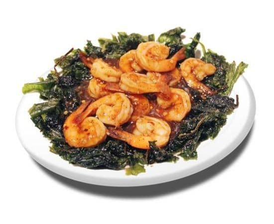 58. Crevettes avec sauce aux poivres noirs Szechaun dans riz - Epinard / Shrimps with Szechuan Black Pepper Sauce in rice - Spinach / 川椒虾