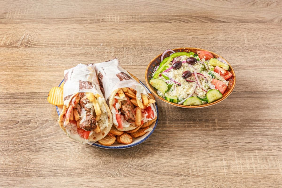 Double Pork Souvlaki Pita Dinner Plate
