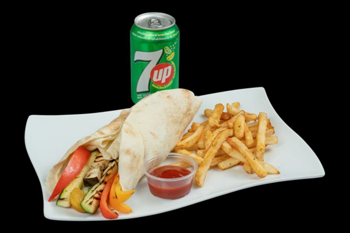 Veggie Wrap, Fries, and Pop