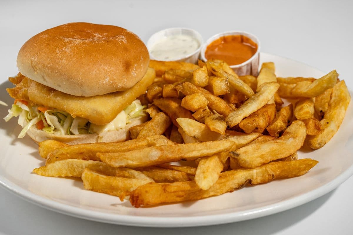 Halibut Fish Burger and Chips