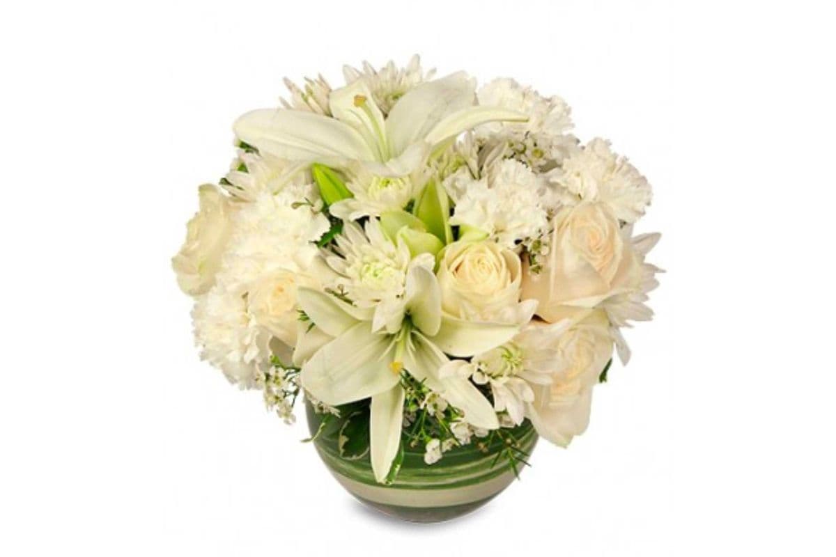 White Bubble Bowl Vase Of Flowers