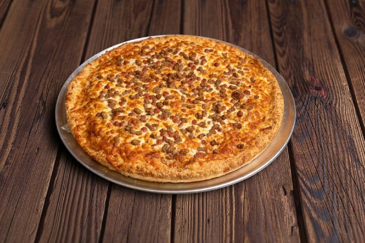 13. 14" Large Salami, Mushroom, Beef, Bacon, and Italian Sausage Pizza