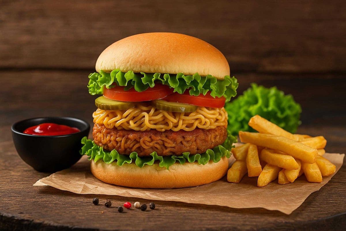 Veg Noodle Burger with Fries
