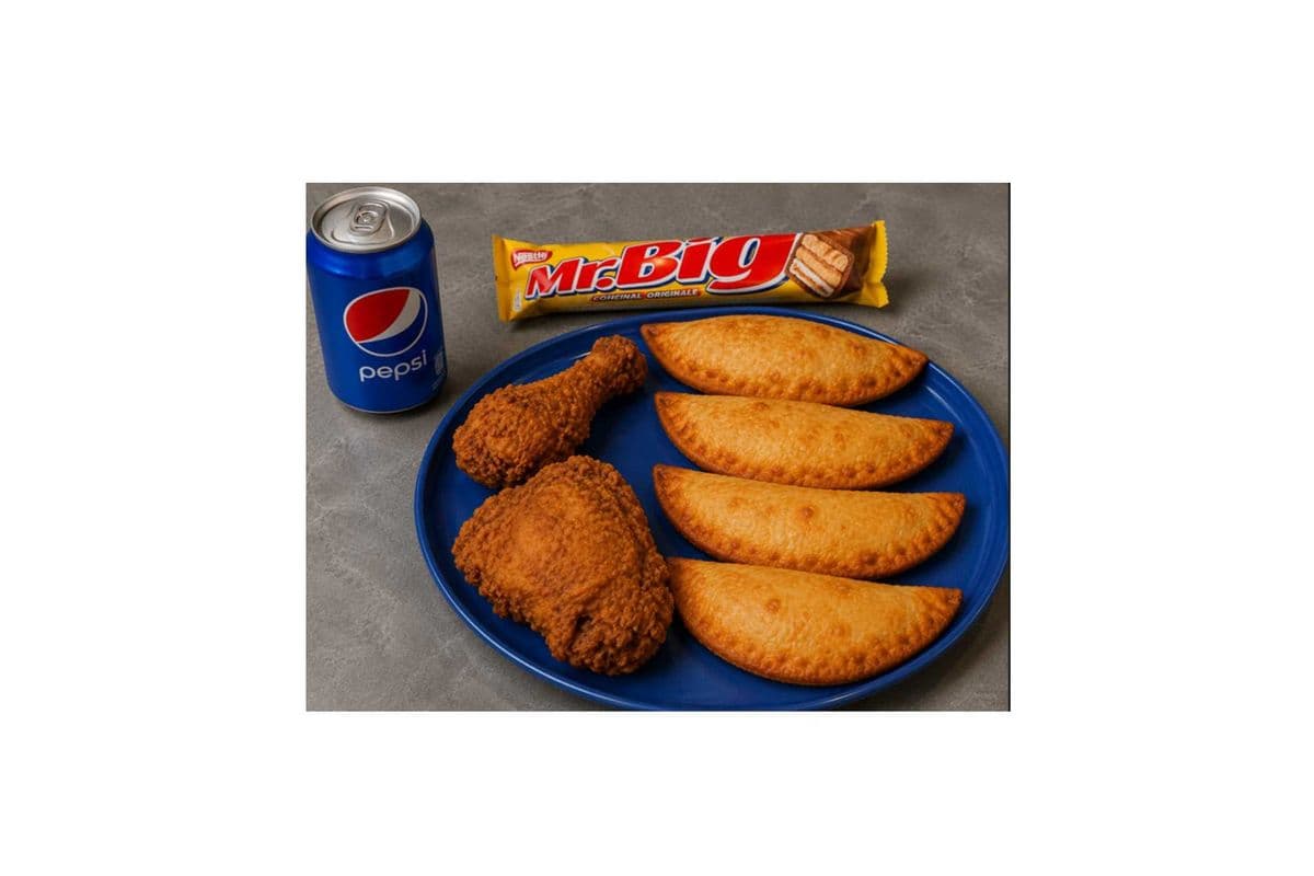 Fried Chicken (2pcs), 4 Cheese Pizza Panzerotti, 1 Can of Pepsi And 1 Mr. Big