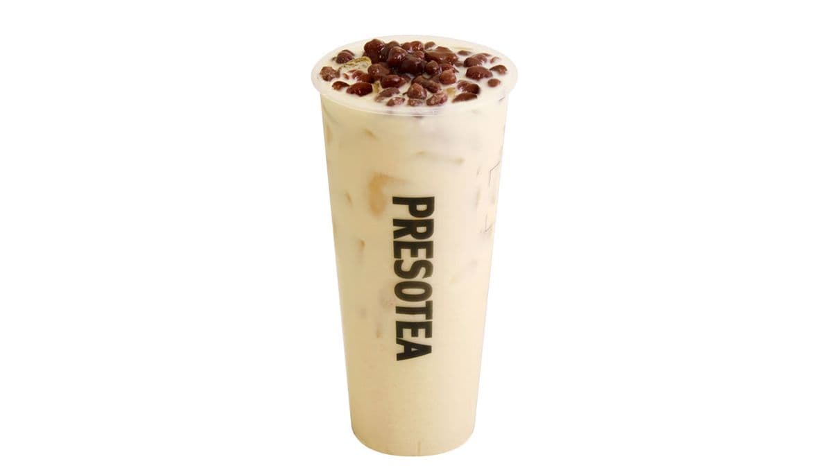 Japanese Genmaicha Milk Tea with Red Bean / Thé au lait Genmaicha avec fèves rouges