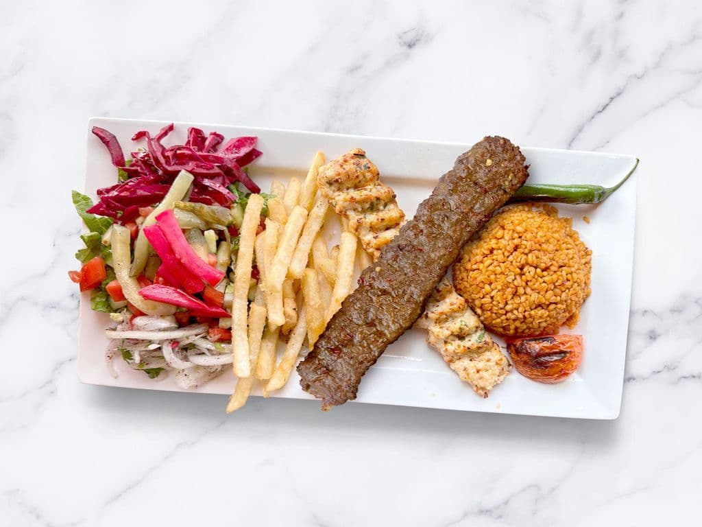 Chicken & Beef Mix Adana Kebap Dinner (2 skewers)