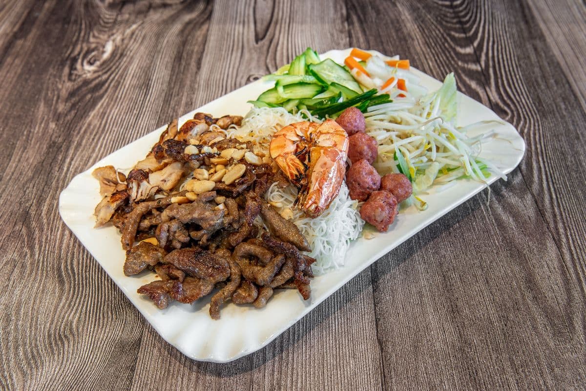 506. BBQ Pork, Meatballs, and Grilled Shrimp - Thit Nuong, Nem Nuong, Tom Nuong