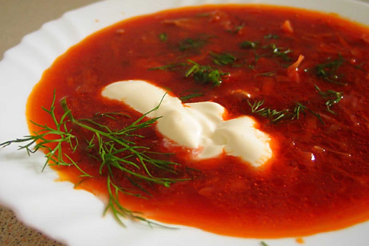 Borscht Soup (12 oz) + Sour Cream + Bread (350 ml)